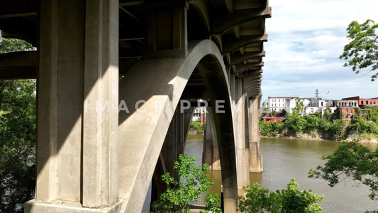 stock photo Selma, AL arches in sunshine beneath Edmund Pettus Bridge
