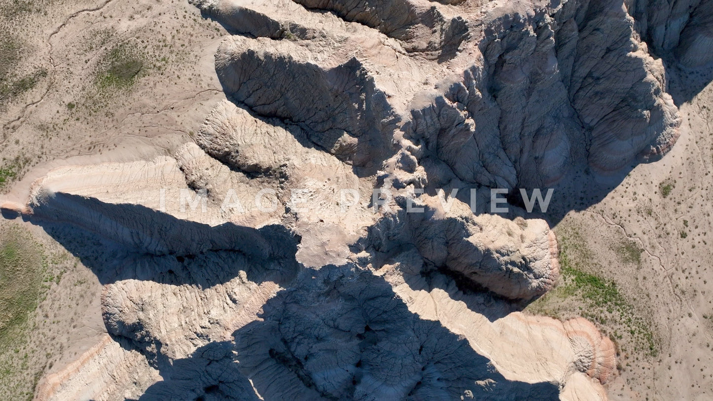 4k Still Frame - Badlands, South Dakota looking straight down at erosion on Butte