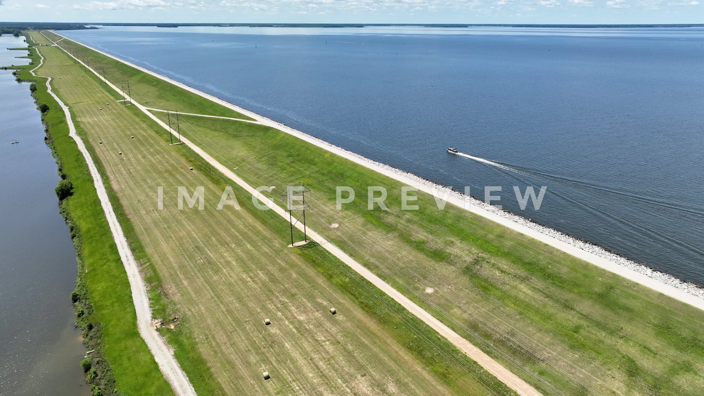 Stock photo 4k Still Frame - Lake Marion, SC reservoir with earthen dam