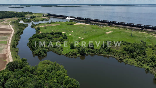 Stock photo 4k Still Frame - Lake Marion, SC Santee River with view of reservoir dam