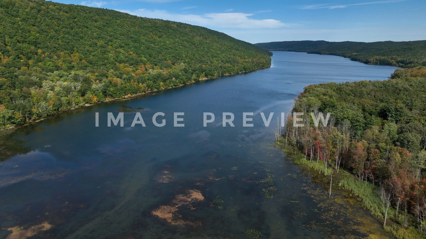 4k Still Frame - Canadice Lake, NY Finger Lake in early Fall season