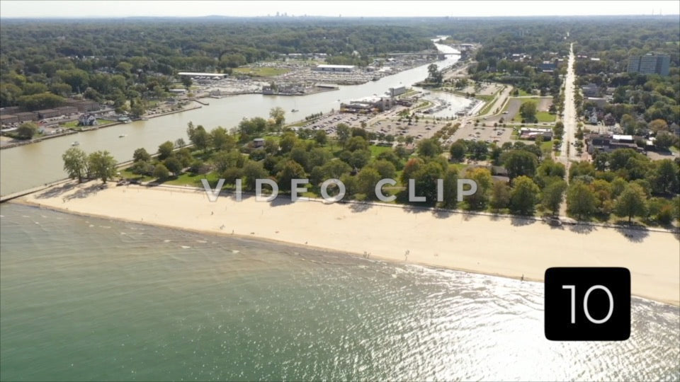 CLIP 10 - Rochester, NY Vol. 5 - Aerial view of Port of Rochester by Ontario Beach Park on Genesee river