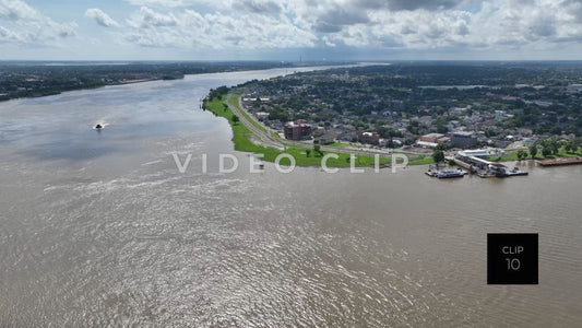 CLIP 10 - New Orleans, LA Mississippi river with Flood wall protecting homes