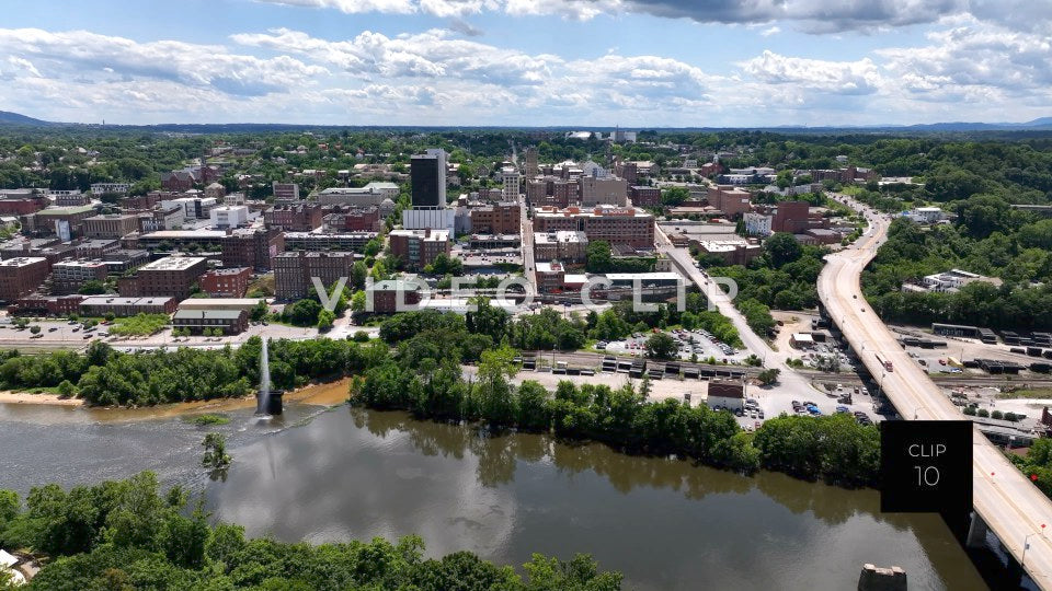 CLIP 10 - Lynchburg, VA aerial view of downtown above James River