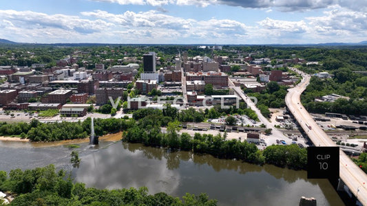 CLIP 10 - Lynchburg, VA aerial view of downtown above James River