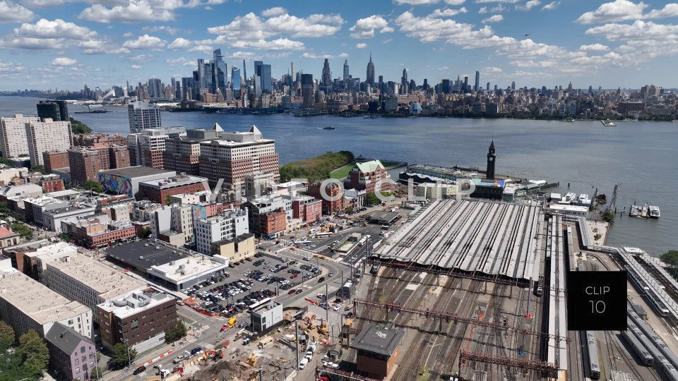 CLIP 10 - New York, NY Hoboken Station in New Jersey with NY skyline on horizon