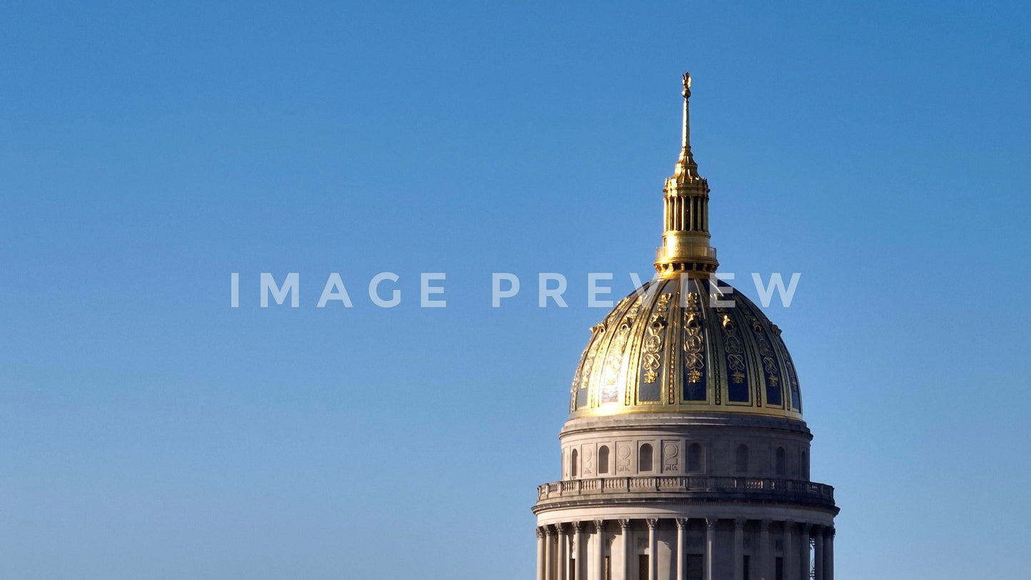 4k Still Frame - Charleston, WV capital dome against blue sky
