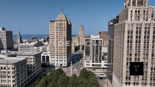 CLIP 11 - Buffalo, NY low flight drone past office buildings towards City Hall