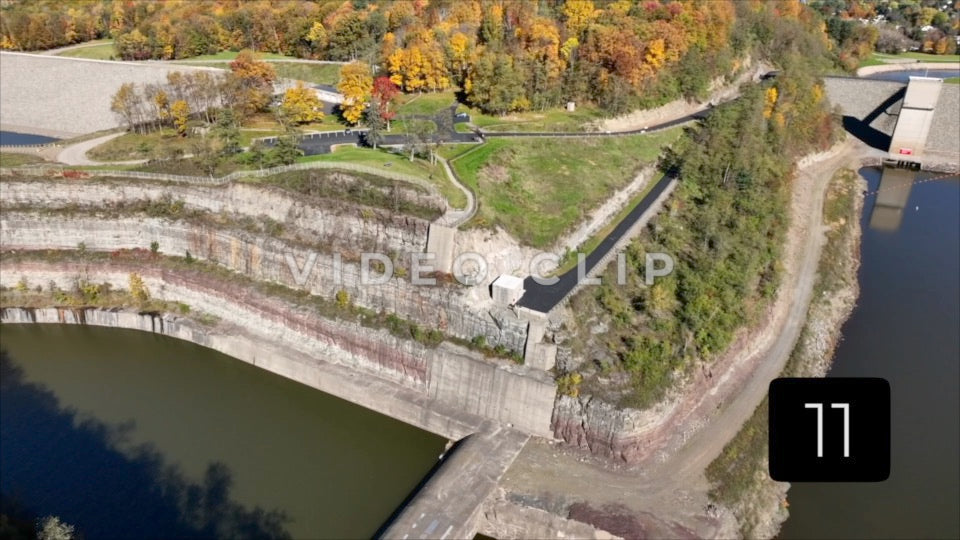 CLIP 11 - Tioga-Hammond Lakes, PA top view of reservoir Dam and carved mountainside