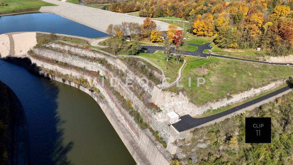 CLIP 11 - Tioga-Hammond Lakes, PA top view of reservoir Dam and carved mountainside