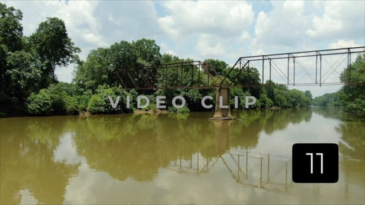 CLIP 11 - Chattahoochee River - Abandoned bridge crossing peaceful river in South Georgia