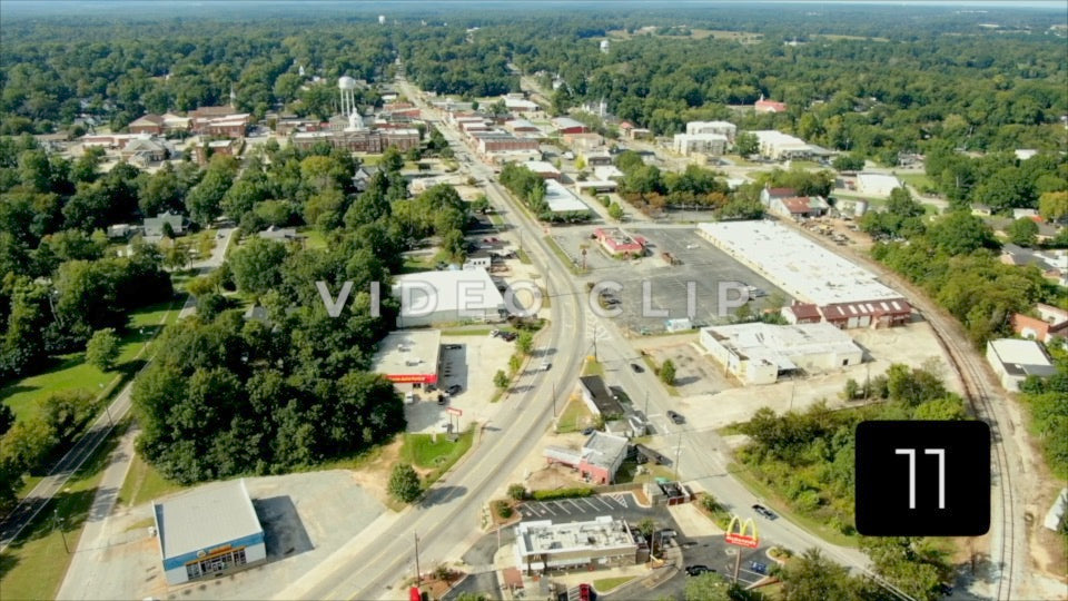 CLIP 11 - Eatonton, GA - big aerial view of downtown