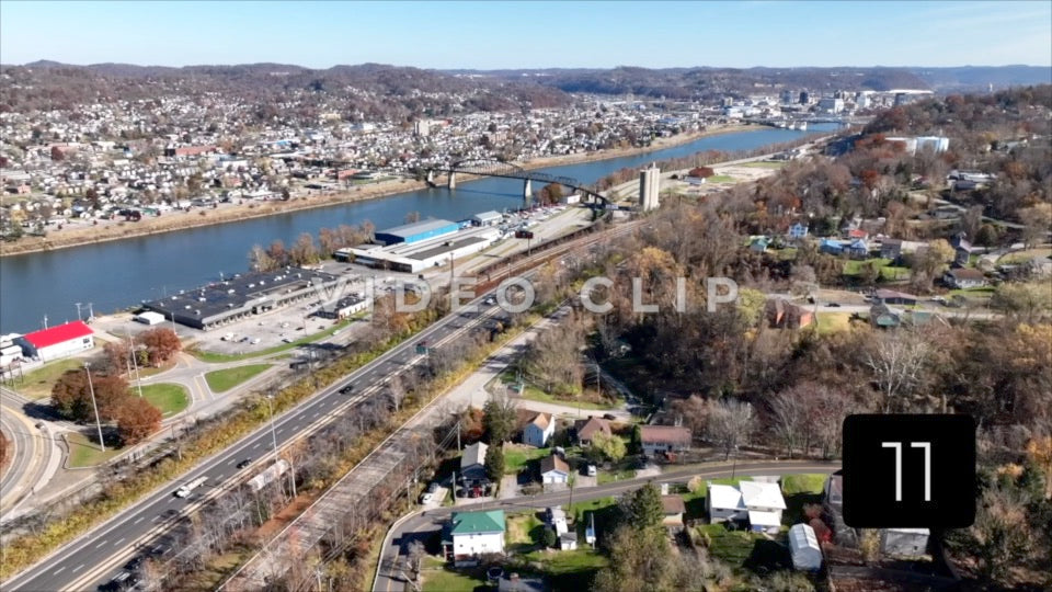 CLIP 11 - Charleston, WV aerial flying over neighborhood to downtown