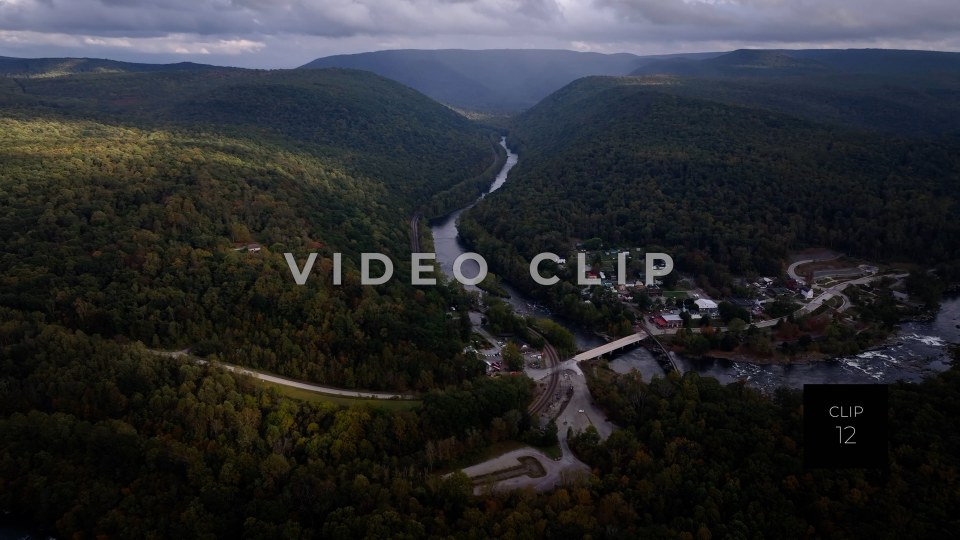 CLIP 12 - Ohiopyle, PA mountain landscape with town and Youghiogheny River