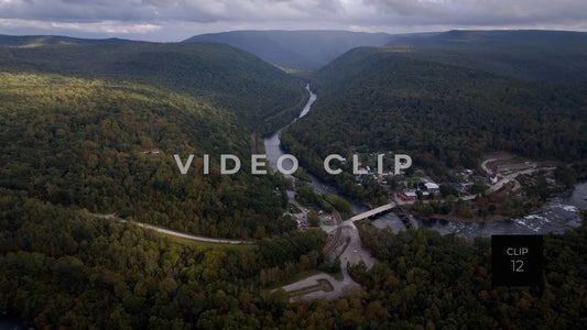 CLIP 12 - Ohiopyle, PA mountain landscape with town and Youghiogheny River