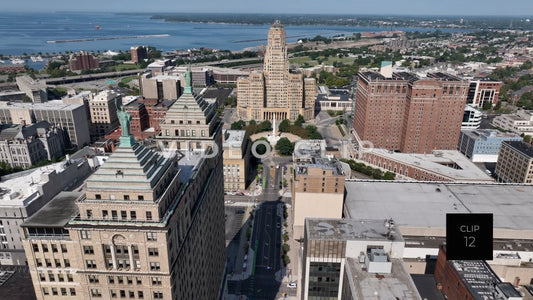 CLIP 12 - Buffalo, NY slow drone flight towards Buffalo City Hall past Liberty Building