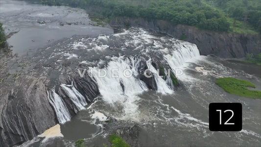 CLIP 12 - Drone aerial of Cohoes waterfall on Mohawk River in New York State