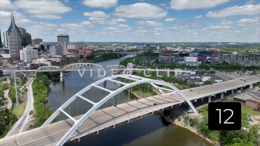 CLIP 12 - Nashville, TN rising over bridges to reveal landscape with Cumberland River