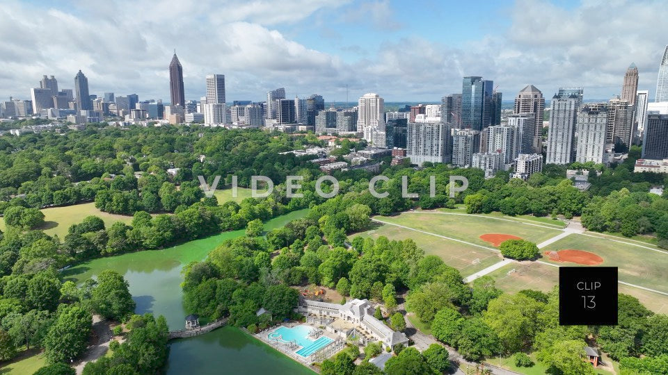 CLIP 13 - Atlanta, GA aerial over Piedmont Park with downtown office towers