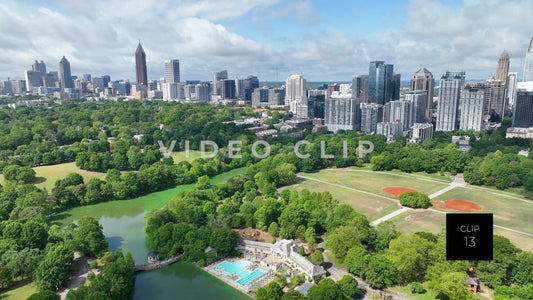 CLIP 13 - Atlanta, GA aerial over Piedmont Park with downtown office towers
