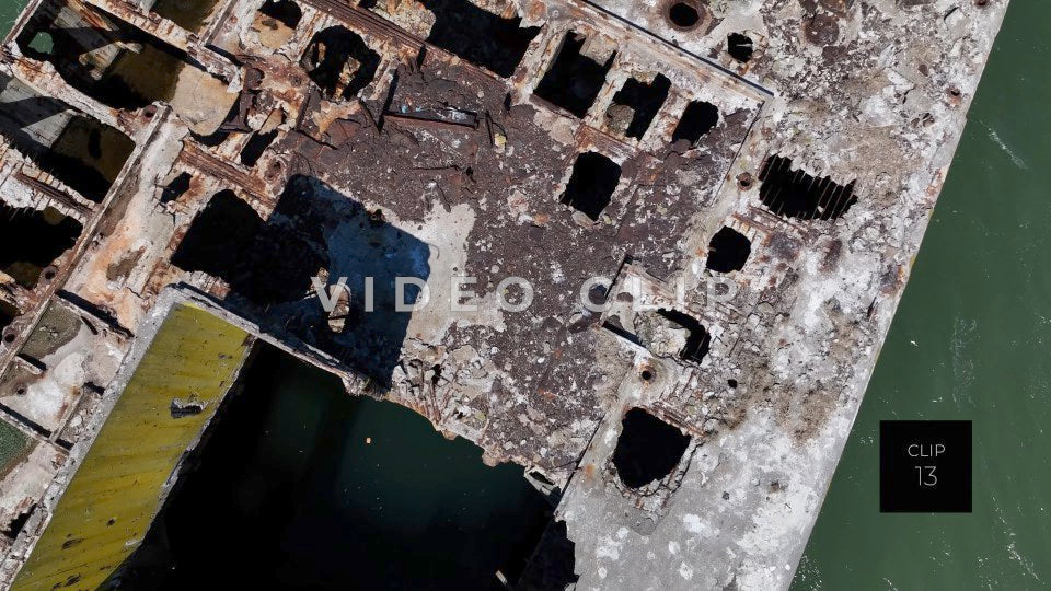 CLIP 13 - Kiptopeke Concrete Ships, VA looking down on main deck of ship