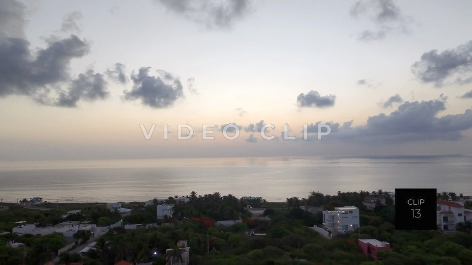 CLIP 13 - Isla Mujeras, Mexico coastline sunrise over calm Caribbean water