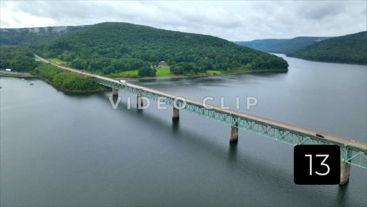 CLIP 13 - Truck crossing on bridge over Kinzua Dam reservoir in Allegheny National Forest