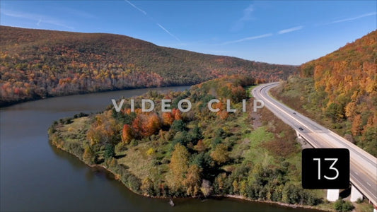 CLIP 13 - Tioga Dam and Reservoir, PA cars driving past reservoir