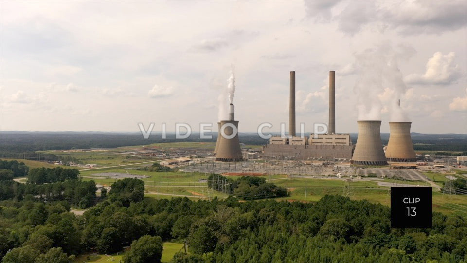 CLIP 13 - Plant Bowen, GA aerial flight over trees to coal-fired power station