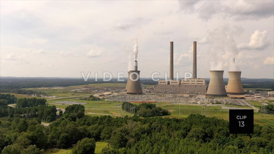 CLIP 13 - Plant Bowen, GA aerial flight over trees to coal-fired power station