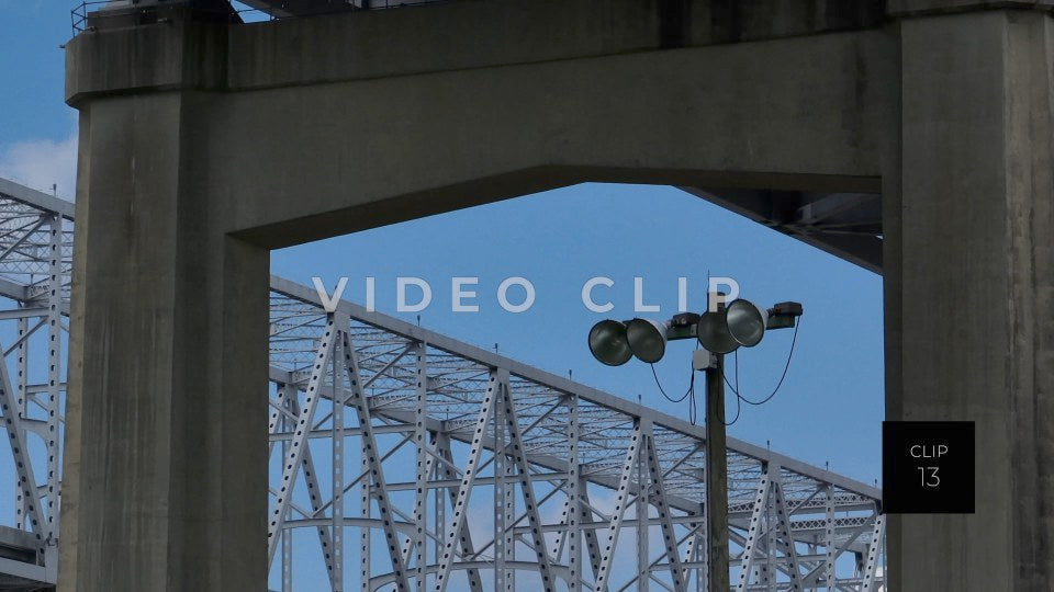 CLIP 13- New Orleans, LA close up of Crescent City Connection Bridge top to bottom