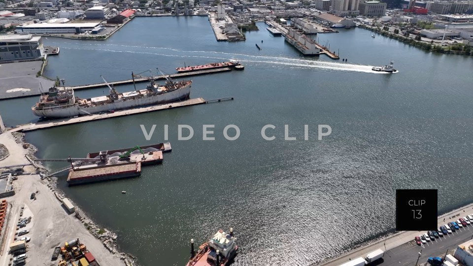 CLIP 13 - New York, NY boat motoring in shipping port on Staten Island