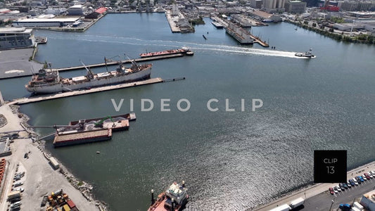 CLIP 13 - New York, NY boat motoring in shipping port on Staten Island