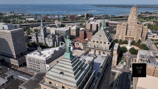 CLIP 13 - Buffalo, NY aerial slow pull back from Liberty Building then rising up