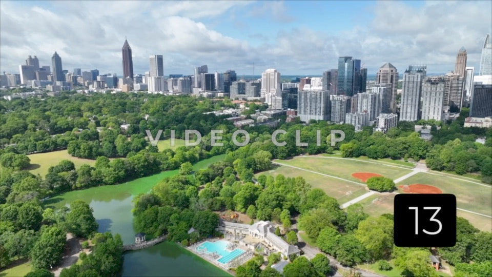 CLIP 13 - Atlanta, GA Vol. 2 - aerial over Piedmont Park with downtown office towers