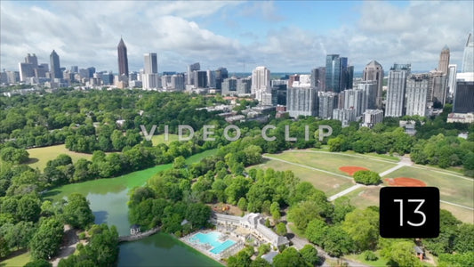 CLIP 13 - Atlanta, GA Vol. 2 - aerial over Piedmont Park with downtown office towers