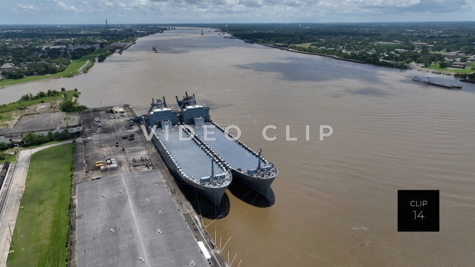CLIP 14- New Orleans, LA cargo ships docked on Mississippi River