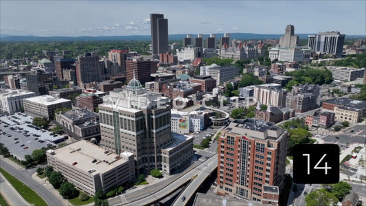 CLIP 14 - Albany, NY Vol. 1 - aerial view of downtown from over Hudson River