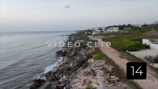 CLIP 14 - Isla Mujeras, Mexico low flight along coastline at sunrise