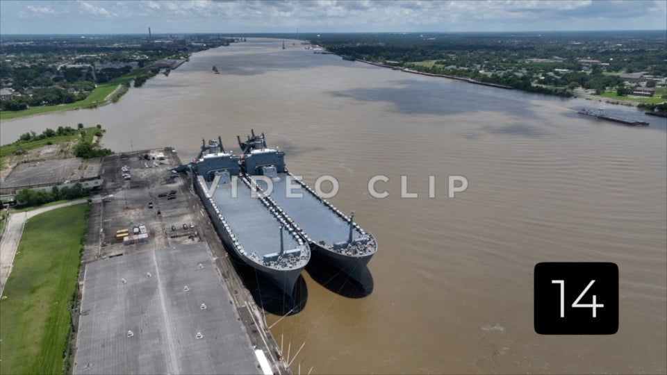 CLIP 14- New Orleans, LA Vol. 2 - cargo ships docked on Mississippi River
