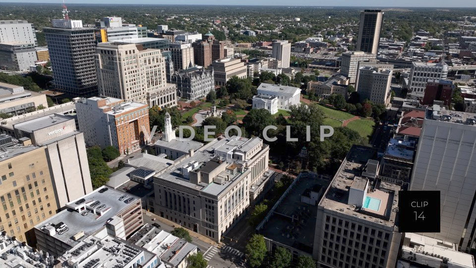 CLIP 14 - Richmond, VA aerial view of State Capital Building downtown