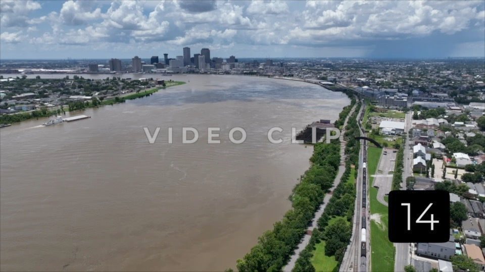 CLIP 14 - New Orleans, LA Vol. 1 - distant view of city skyline beside Mississippi River