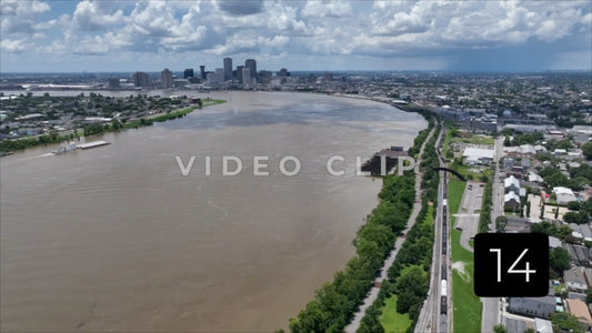 CLIP 14 - New Orleans, LA Vol. 1 - distant view of city skyline beside Mississippi River