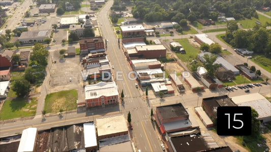 CLIP 15 - Hawkinsville, GA aerial of city streets with business and shops