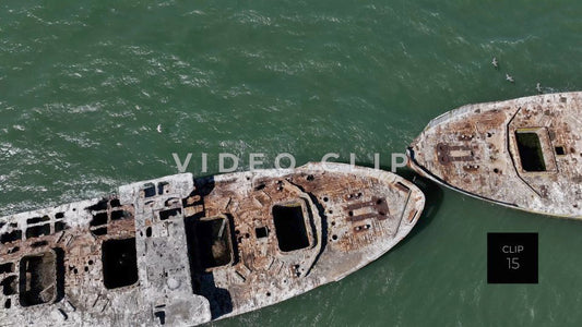 CLIP 15 - Kiptopeke Concrete Ships, VA aerial rising above ships