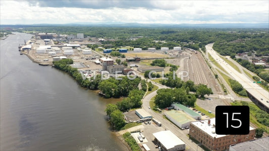 CLIP 15 - Albany, NY Vol. 2 - aerial view of Port of Albany, railroad tracks and highway