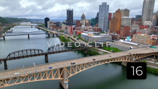 CLIP 16 - Pittsburgh, PA Vol. 2 - camera pulls back over bridges to reveal city skyline