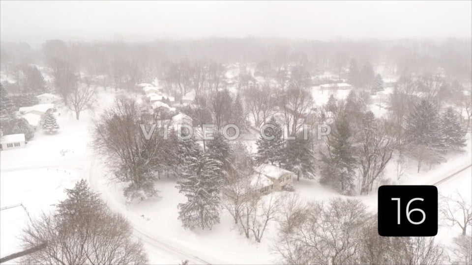 CLIP 16 - Winter Vol. 4 - Winter snow storm covers small town neighborhood