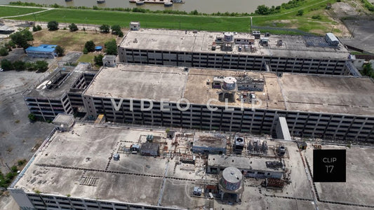 CLIP 17 - New Orleans, LA aerial looking down on abandoned buildings
