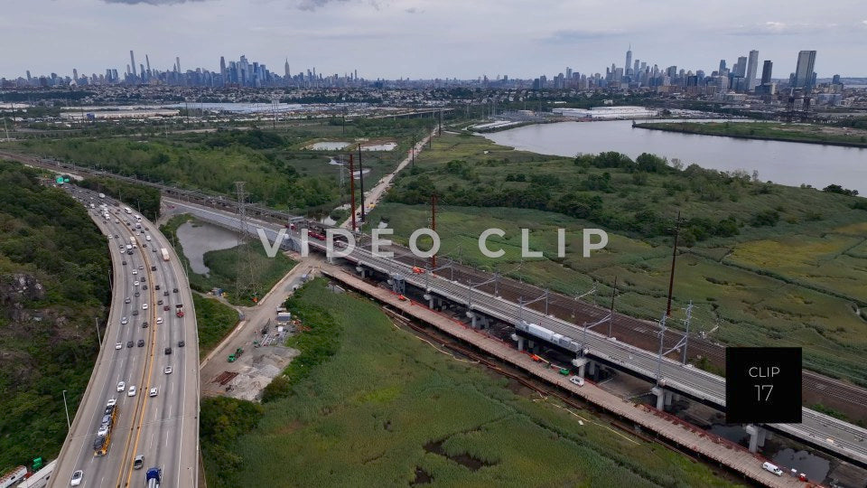 CLIP 17 - New York, NY Interstate 95 traffic crossing Hoboken River with NY skyline in distance